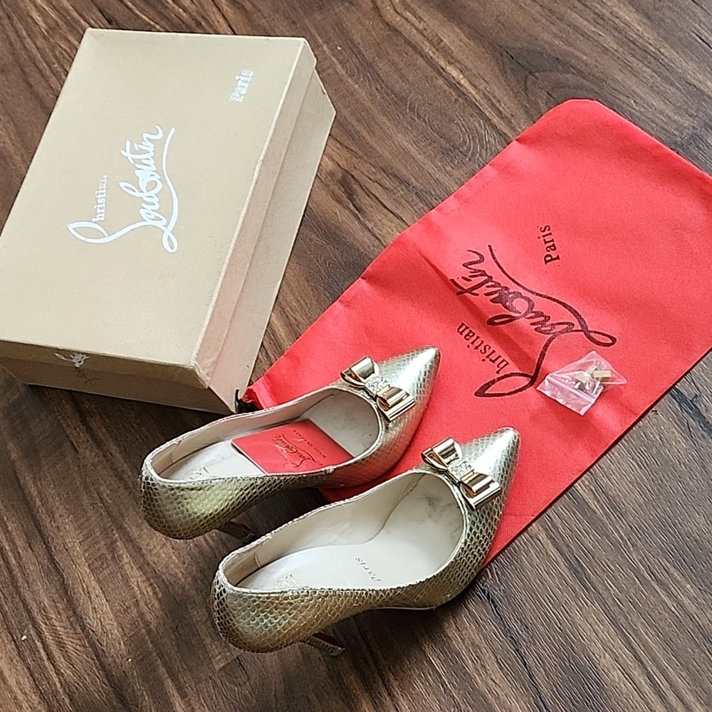 Christian Louboutin Gold Python Lether Metal shoes